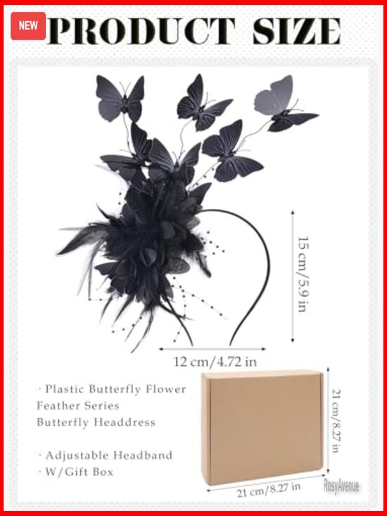 Elegant Butterfly Fascinator Headband Feather Flower Tea Party Hat Boho Light Pink Butterfly Fascinator Butterfly Hat Tea Party Hat  main image 3